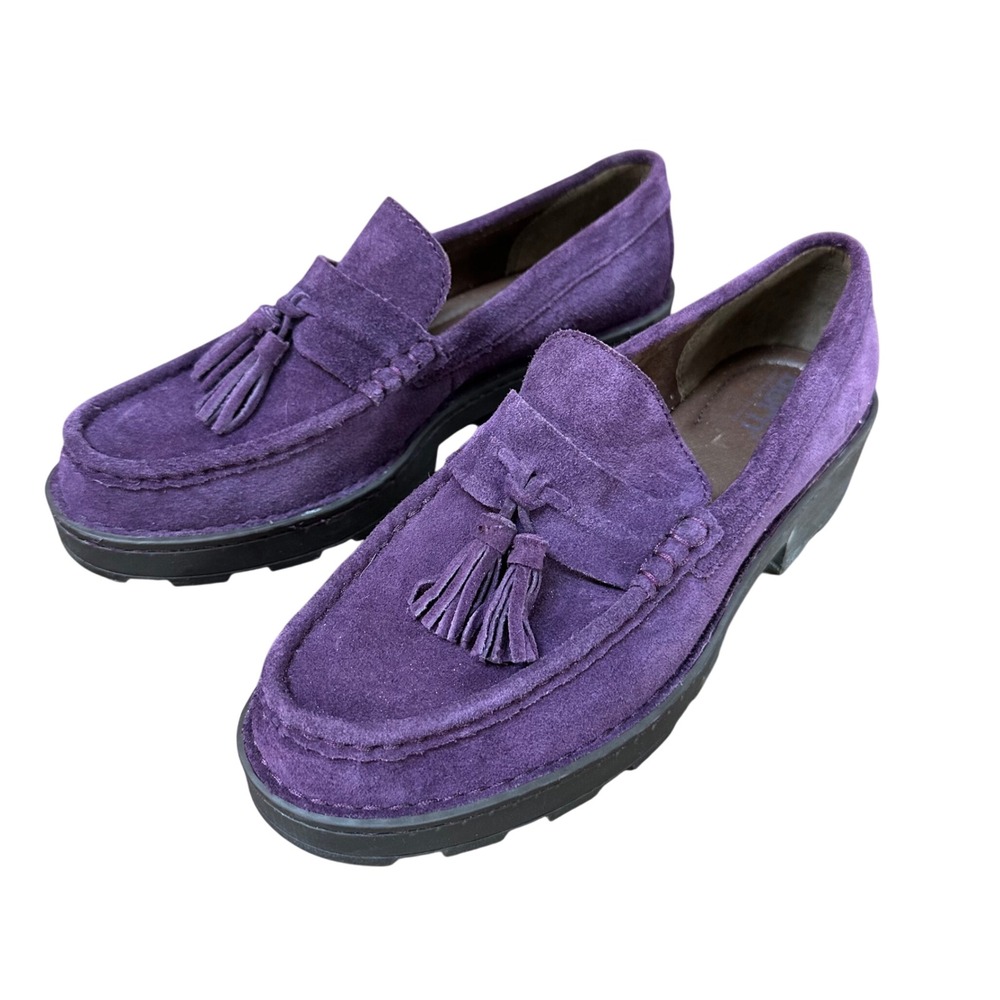 Born Purple Suede Tassel Loafers Chunky Lug Sole Shoes Size 7.5 BR0050161